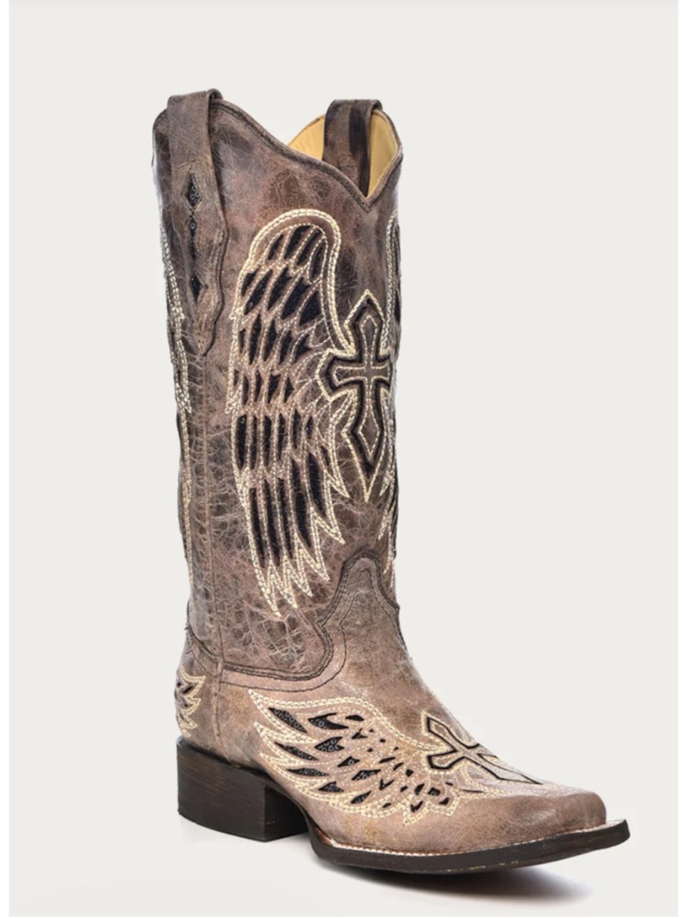 New! Corral cross + angel wing western cowboy boots